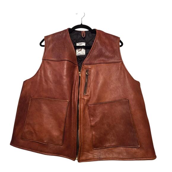 Leather Quilted Lined Vest Mens XL Cognac Brown Pockets Yellowstone Western - Picture 1 of 10